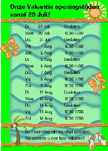 vakantie openingstijden